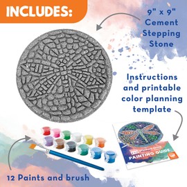 MindWare Paint Your Own Stepping Stone: Dragonfly - Paint Your Own Stepping Stones for Kids Craft Kit Includes Paint, Brushes and Instructions