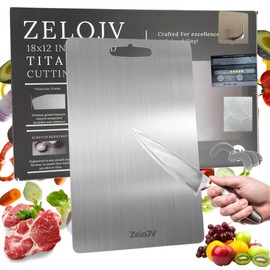 ZeloJV Titanium Cutting Board – 18×12” Knife-Friendly, Double-Sided Metal Cutting Board | 100% Titanium Made in USA (Box from China for Safety) | Durable, Non-Toxic, Easy to Clean