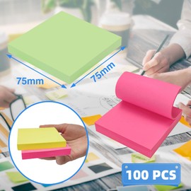 OWLKELA 1200pcs Coloured Sticky Notes, 75 x 75mm, 12 Pads of 100 Sheets Self-Stick Notes, Sticky Notes Set for Marking and Highlighting Pages
