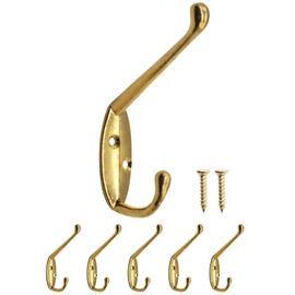 Fuxxer® 5 x Classic Coat Hooks Double Hooks 85 x 55 mm Set of 5 Gold Design
