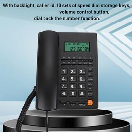 Fockety Corded Telephone, Landline Phone with Illuminated Display, Caller ID, Answering Machine and Adjustable Volume, Corded Desk Phone for Home, Office, Hotel (Black)