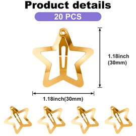 YANGWRshop 20 Pcs Gold Star Hair Clips, Metal Stars Snap Hair Clips, Non-Slip Star Clip, Y2K Hair Barrettes Accessories for Women (1.18"/3cm)