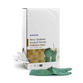 McKesson Perry Synthetic Neoprene Surgical Gloves, Sterile - Powder-Free, Extended Cuff, Hand Specific, Smooth, Chemo Tested - Dark Green, Size 6, 50 Count, 1 Box