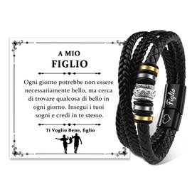 CheersLife Gift for Son Leather Bracelet Men An My Son Bracelet for Son 18th Birthday Boy Gift Ideas Cool Bracelets Courage Gift for Boy Son Gifts from Mum Dad, Leather Stainless Steel, Bead