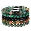 5pcs Semi-Precious Gemstones Bracelets, 8mm Round Bead Adjustable Beaded Crystal
