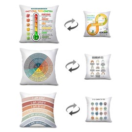 Airve Feelings Wheel Pillow Covers 18x18, Classroom Pillow Covers， Wheel of Emotions Feelings Pillow，Mental Health Office Therapy Office Decor, Classroom Decor (White3)