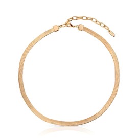 Ettika Choker Necklace For Women. 18k Gold Plated Brooklyn Flat Herringbone Chain Necklace. Jewelry, Gifts for Women