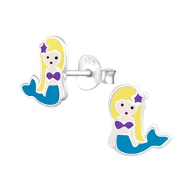 Monkimau Girls' Earrings Mermaid Stud Earrings Made of 925 Sterling Silver, Sterling Silver, No Gemstone
