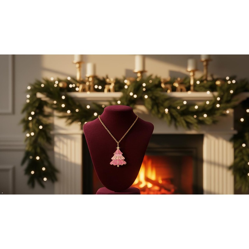YTDYTD Pink Cubic Zirconia Christmas Tree Necklace