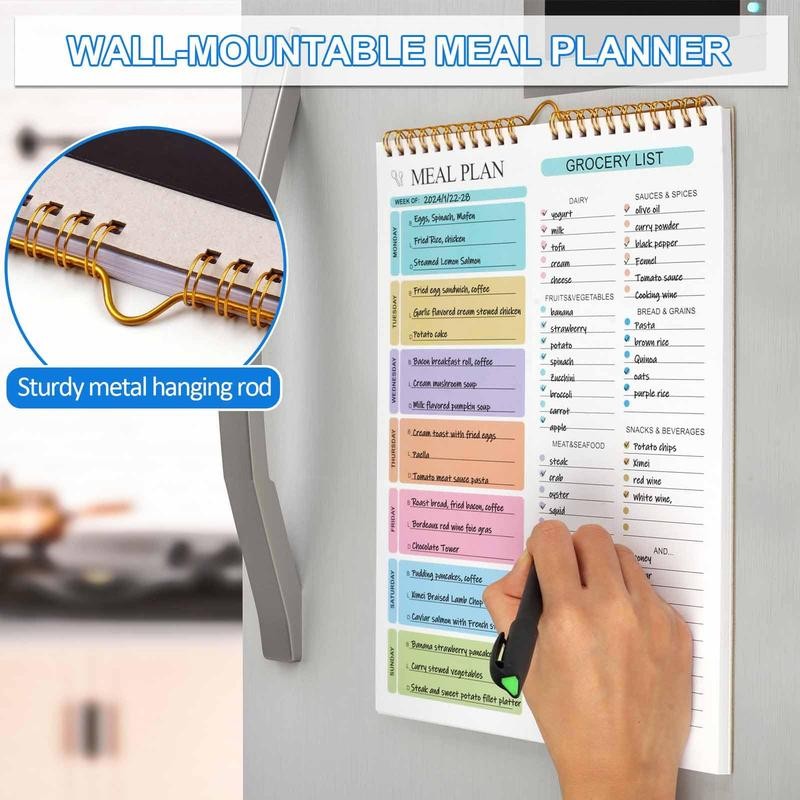Weekly Meal Planner Notebook - 8.5x11", 50 Sheets, Magnetic, Wall-Mountable