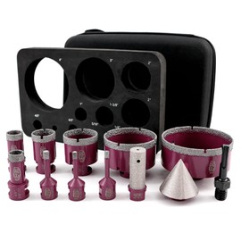 QUEFORET Diamond Drill Bits Set 12pcs - 9pcs 6/6/8/20/25/35/50/75/100mm Hole Saw, 20mm Finger Milling Bit, 50mm Beveling Chamfer Bit, 5/8-11 Thread, Adapter for Ceramic Porcelain Tile Marble Granite