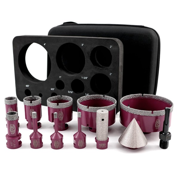 QUEFORET Diamond Drill Bits Set 12pcs - 9pcs 6/6/8/20/25/35/50/75/100mm Hole