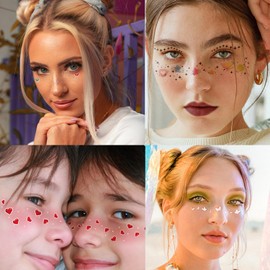 14 Sheets Face Temporary Tattoos Stickers for WomenGlitter Butterfly Heart Flower Makeup Waterproof Art Props Decorations Accessories