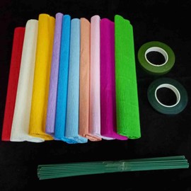 KYMY Crepe Paper, Crepe Paper Rolls Flower DIY Kits with Iron Wires and Tape, Crepe Paper Streamer for Birthday Wedding Holiday DIY Flower Wrapping Paper Crafts Making (Mix-10 Rolls)