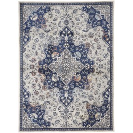 Feizy Rugs - Bellini Vintage Bohemian Rug, Blue/Gray/Rust Medallion, 2ft x 3ft Area Rug