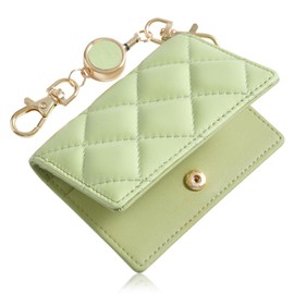 akoyo Pass Case, Commuter Pass Case, With Reel, Sheepskin Leather, green