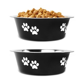 YUDANSI Dog Bowls 2 Pack Small Medium Dogs Feeding Food Water Bowl with Non-Slip Silicone Sole, Stainless Steel Dog Dishes Elevated Raised Pet Feeder(Black, M(3.6 Cups)