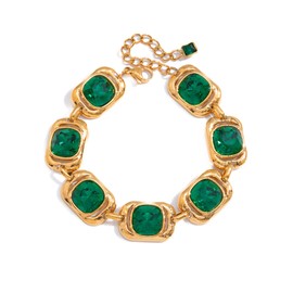 18K Gold Plated Paperclip Chain Bracelet for Women, Vintage Luxury Square Green Glass Pendant & Tail Tag Bracelet, Stainless Steel Hypoallergenic Waterproof Tarnish Resistant Statement Jewelry