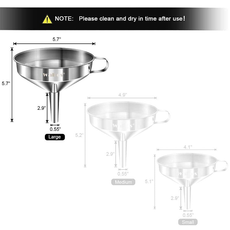Large Stainless Steel Funnel, Walfos Kitchen Funnel with 2 Removable
