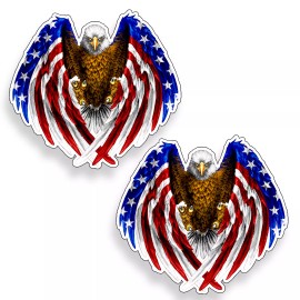 Real Sticky 2 Mini Bald Eagle Sticker USA American Flag Hard Hat Helmet Pack Phone Cup Decal