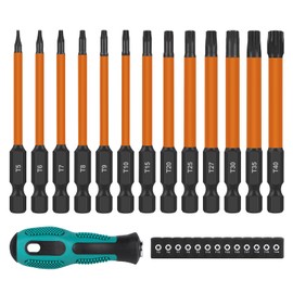 EFUTURETIME 13-Piece 75 mm 1/4 Inch Torx Long Screwdriver Bit Set, T5 T6 T7 T8 T9 T10 T15 T20 T25 T27 T30 T35 T40, Bit Set Long Magnetic with Torx Screwdriver, Torx Bit Made of S2 Steel