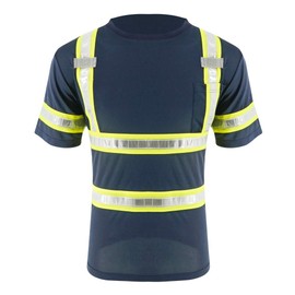 SMASYS Reflective Shirts - High Visibility Short Sleeve T Shirts ANSI with Pockets and Reflective Tape for Men,Women (Yellow-Navy,5XL)