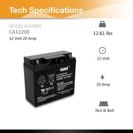 Casil 12V 20AH Battery Sealed Lead Acid AGM Rechargeable Deep Cycle Battery Nut and Bolt CA12200