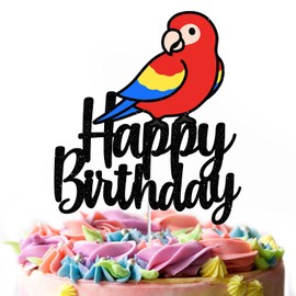 parrot Cake Topper - bird Themed Happy Birthday Boy girl Party Cake Decor Flying Themed party supplies