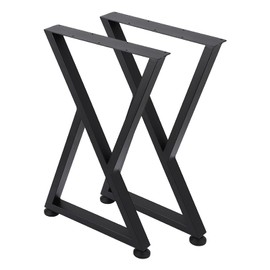 ExploreHorizon Set of 2 Metal Table Legs, 28" Desk Legs X Type Iron Dining Table Legs, Black Color Industrial Country Style Metal Furniture Legs, 28" H x 18" W
