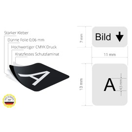 Lacerto® 11 x 13 mm German Sticker Set for PC and Laptop Keyboards with Additional Keys and Numeric Keypad Colour: Silver