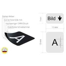 Lacerto® 11 x 13 mm German Sticker Set for PC and Laptop Keyboards with Additional Keys and Numeric Keypad Colour: Silver
