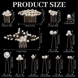 24 PCS Wedding Bridal Hair Combs Pearls Flower Hair Side Comb Bridal Rhinestone Hair Clips Hairpieces Wedding Hairs Accessories for Brides Bridesmaids (Gold)