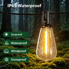 100FT Outdoor String Lights, Waterproof Patio Lights with Clear Shatterproof Plastic ST38 Vintage Edison Bulbs, Connectable Outside Hanging Lights for Backyard, Porch, Deck, Balcony, Garden, 2700K