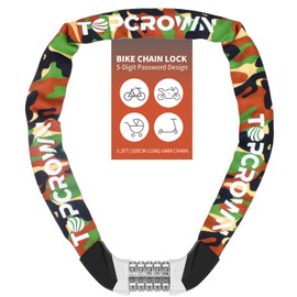 Topcrown Bike Lock Upgrade Metal Digital Dials 3.2 ft Long High Security Heavy Duty Anti Theft Bike Chain Lock, 5 Digit Combination Keyless Bicycle Lock for Bike/Electric Scooter/Ebike/Motorcycle