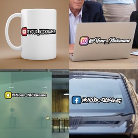 Custom Social Media Vinyl Stickers - Customized Name Username Logo - Customized Decal Name Username - Social Media Car Window Vinyl Decal Sticker