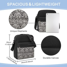 VASCHY Crossbody Bag Purse for Women, Cute Canvas Small Messenger Shoulder Bag for Women in Black Elephants