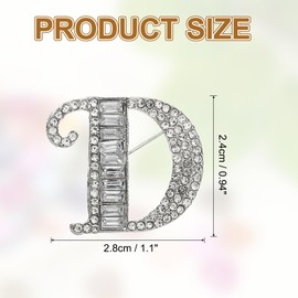 PATIKIL Letters Brooch Pins, Letter D Initial Rhinestone Brooch Metal Broaches Pins for Women Men Breastpin Gifts Jewelry, Silver