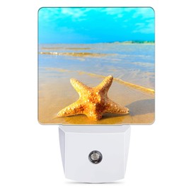 Jopowide Yellow Starfish on Beach Night Light, Dusk to Dawn Smart Sensor Nightlight for Bedroom Bathroom Kitchen Hallway Stairs Hallway, Plug-in, Energy Efficient Decor Desk Lamp Gifts