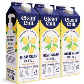 Cleancult Dish Soap Liquid Refills - Plant Based Cleaning Power - Cuts Grease & Grime - Free of Harsh Chemicals - Uses 90% Less Plastic - Lemon Verbena - 32 oz/3 Pack