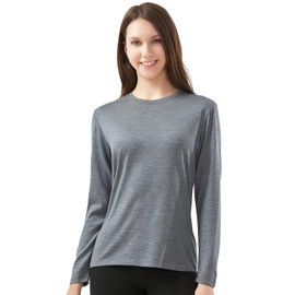 MERIGREENY 100% Merino Wool Base Layer Women - Women’s Merino Wool Long Sleeve Undershirt - Thermal Underwear for Women Dark Grey