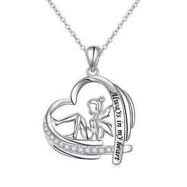 DAOCHONG Sterling Silver Angel Love Heart Engraved Word Always in my heart Pendant Necklace for Women Teenage Princess