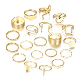 Rings for Teen Girls, 22 Pcs Trendy Simple Multi Style Gold Plated Rings Set Butterfly Wave Square Statement Rings for Teen Girls Party Christmas Jewelry Gifts (Gold)
