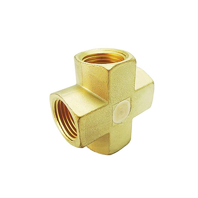 Nigo Industrial Co. Forged Brass Pipe Fitting, 4-Way Tee, Female