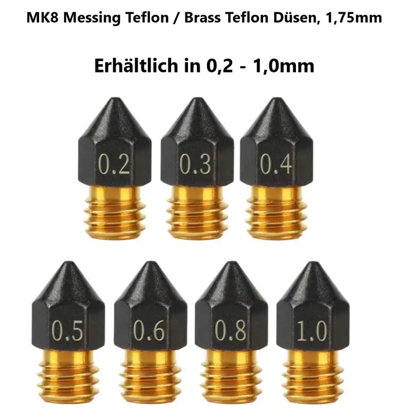 SIUTEC® Premium MK8 PTFE Brass Teflon/Brass Teflon Nozzle/Nozzle, 0.4 mm,