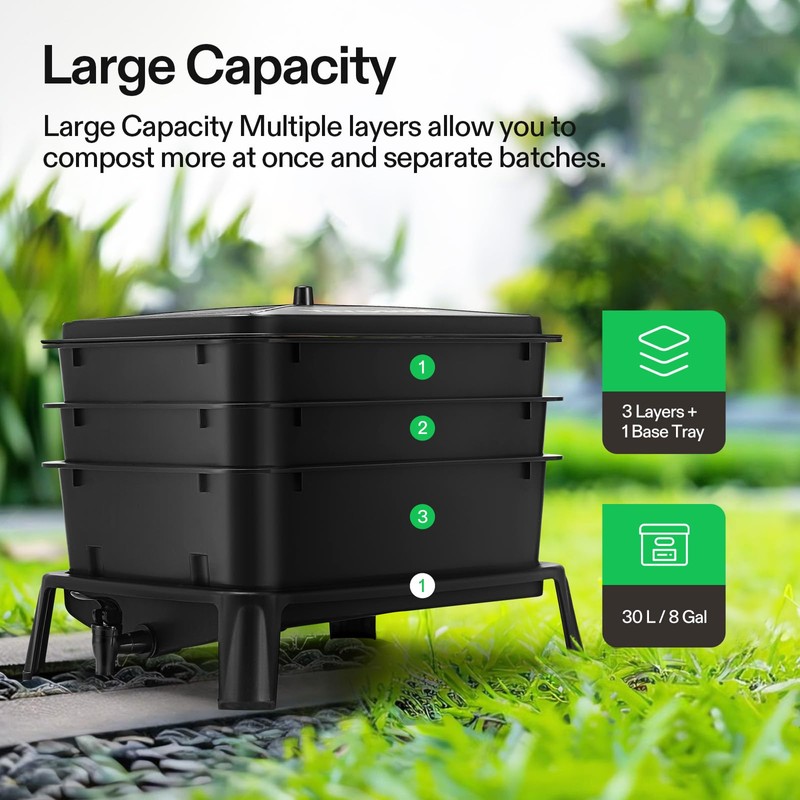 VIVOSUN 3-Layer Worm Compost Bin, 30L Worm Composter, Easy Setup