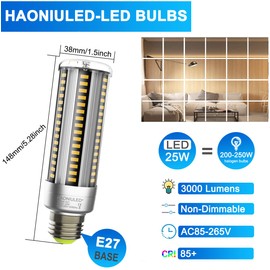 HAONIULED Super Bright 25 W E27 LED Bulb, 250 W Bulb Replaced, LED E27 4000 K Neutral White 3000 Lm, 360° Beam Angle, LED Bulb, Not Dimmable, Pack of 2