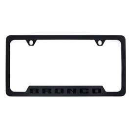 Ford Bronco Metal License Plate Frame Tag Holder - Black with Black