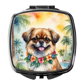 Caroline's Treasures Tibetan Spaniel Luau Compact Mirror Decorative Travel Makeup Mirror for Women Girls Gifts Pocket Makeup Mirror Folding Handheld