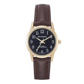 Miykon Gold Ladies Watches for Women - Dainty Analog Womens Watches for Small Wrists with Brown Genuine Leather Strap, Easy Reader Nurse Watch with Second Hand - Japanese Quartz, Waterproof to 100ft