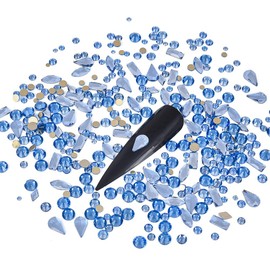 Blinginbox 150pcs Nail Art Rhinestones Light Blue Flatback Round Rhinestones Charms Nail Gem Stones with 20pcs Multi Shapes K9 Bling Glass Crystals Diamonds Jewelry for Nail DIY Crafts Faces Makeup.